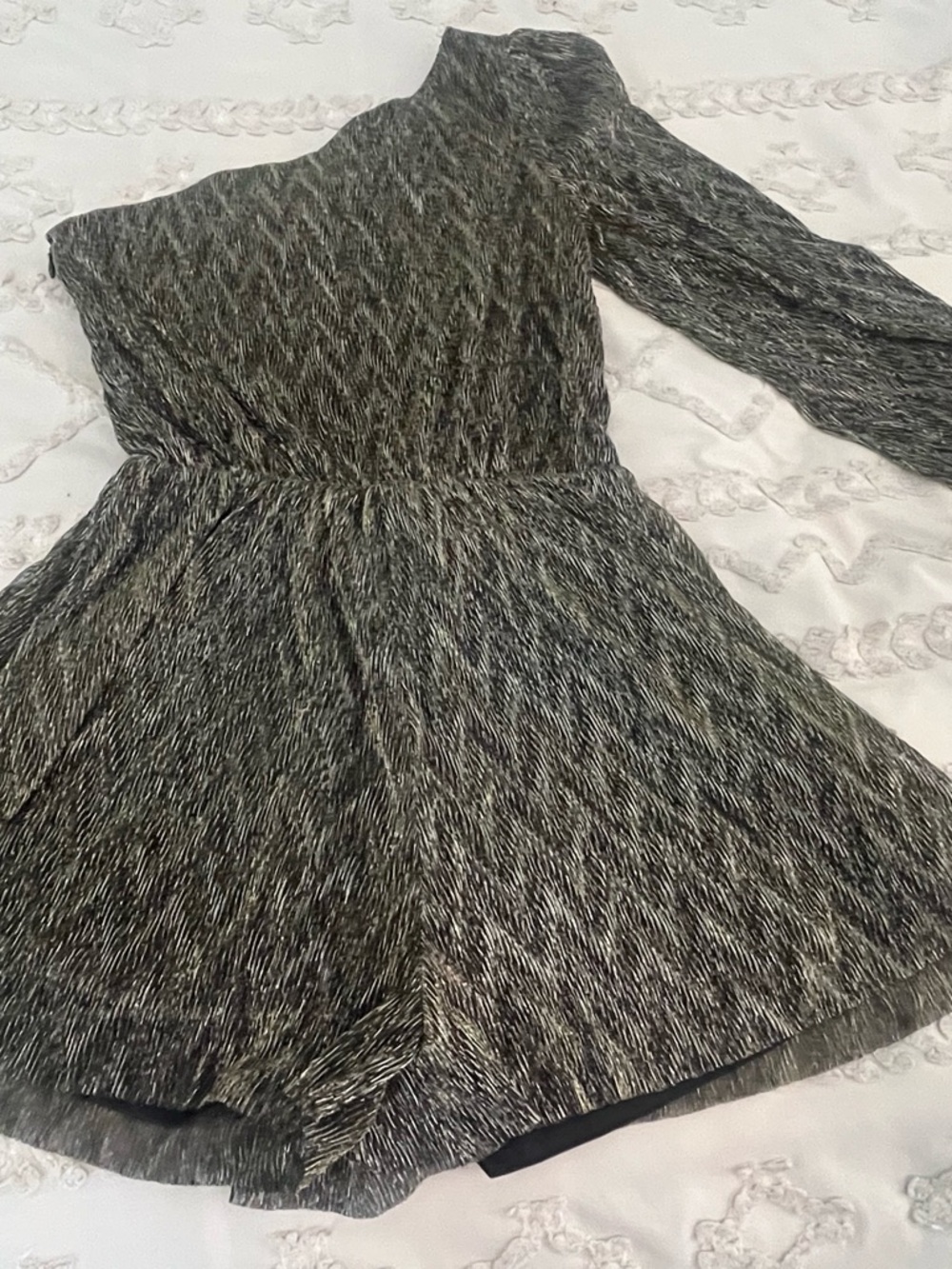 Lulu's Black and White Marled Long-Sleeve Fit-and-Flare Dress